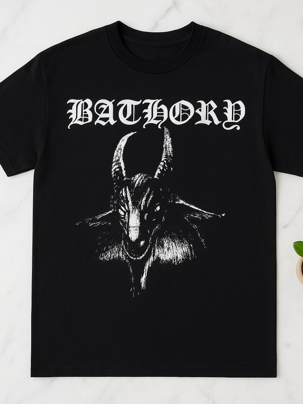 Black Gothic Goat Head Graphic Tee Vintage Metal Band Style Shirt